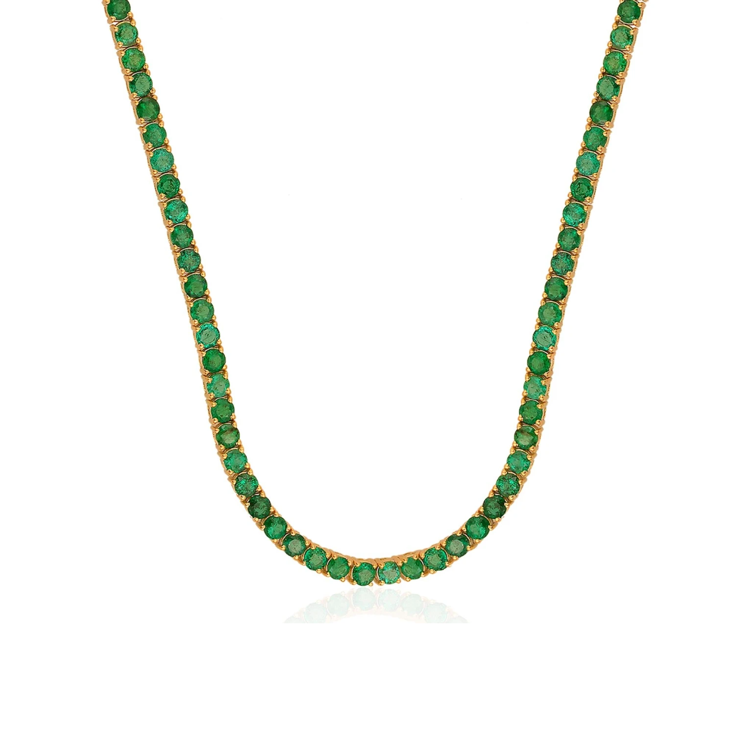 Real Round Zambian Emerald Gemstone Tennis Chain Necklace 18 Karat Yellow Gold 7 Real Round Zambian Emerald Gemstone Tennis Chain Necklace 18 Karat Yellow Gold – Image 5