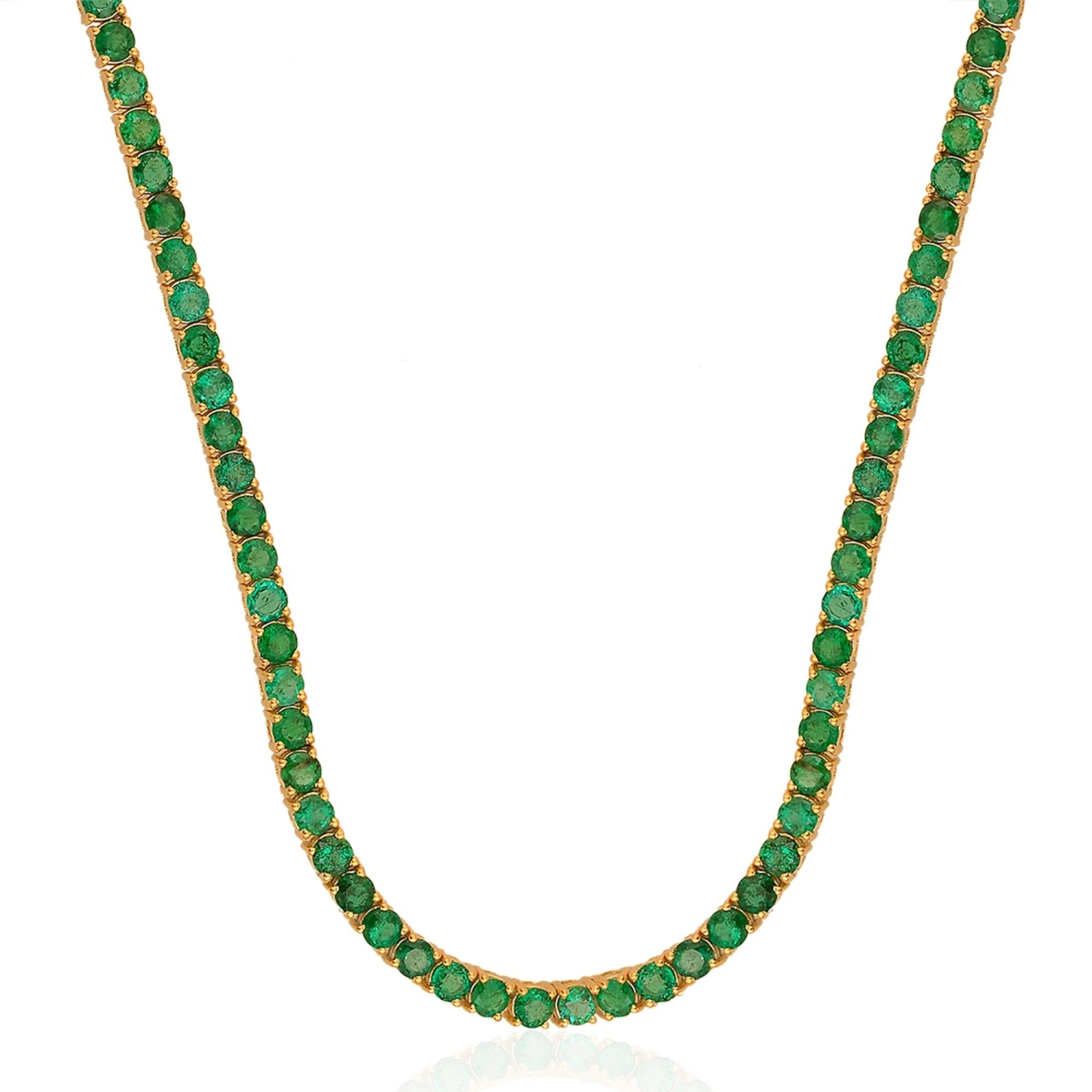 Real Round Zambian Emerald Gemstone Tennis Chain Necklace 18 Karat Yellow Gold 4 Real Round Zambian Emerald Gemstone Tennis Chain Necklace 18 Karat Yellow Gold – Image 2