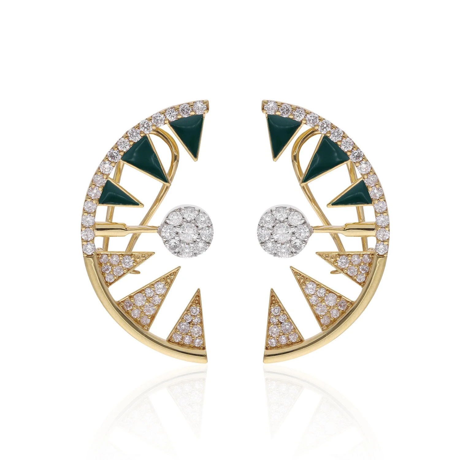 1.91ct Diamond Half Moon Black Enamel Ear Climber Earrings 14 Karat Yellow Gold 6 1.91ct Diamond Half Moon Black Enamel Ear Climber Earrings 14 Karat Yellow Gold – Image 4