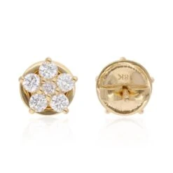 1/2 Carat SI Clarity HI Color Diamond Flower Stud Earrings 18 Karat Yellow Gold -Mode Bijouterie Magasin SEE 14398 2 master