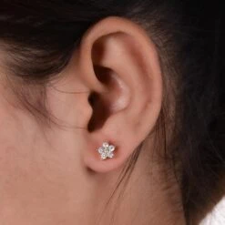 1/2 Carat SI Clarity HI Color Diamond Flower Stud Earrings 18 Karat Yellow Gold -Mode Bijouterie Magasin SEE 14398 4 master