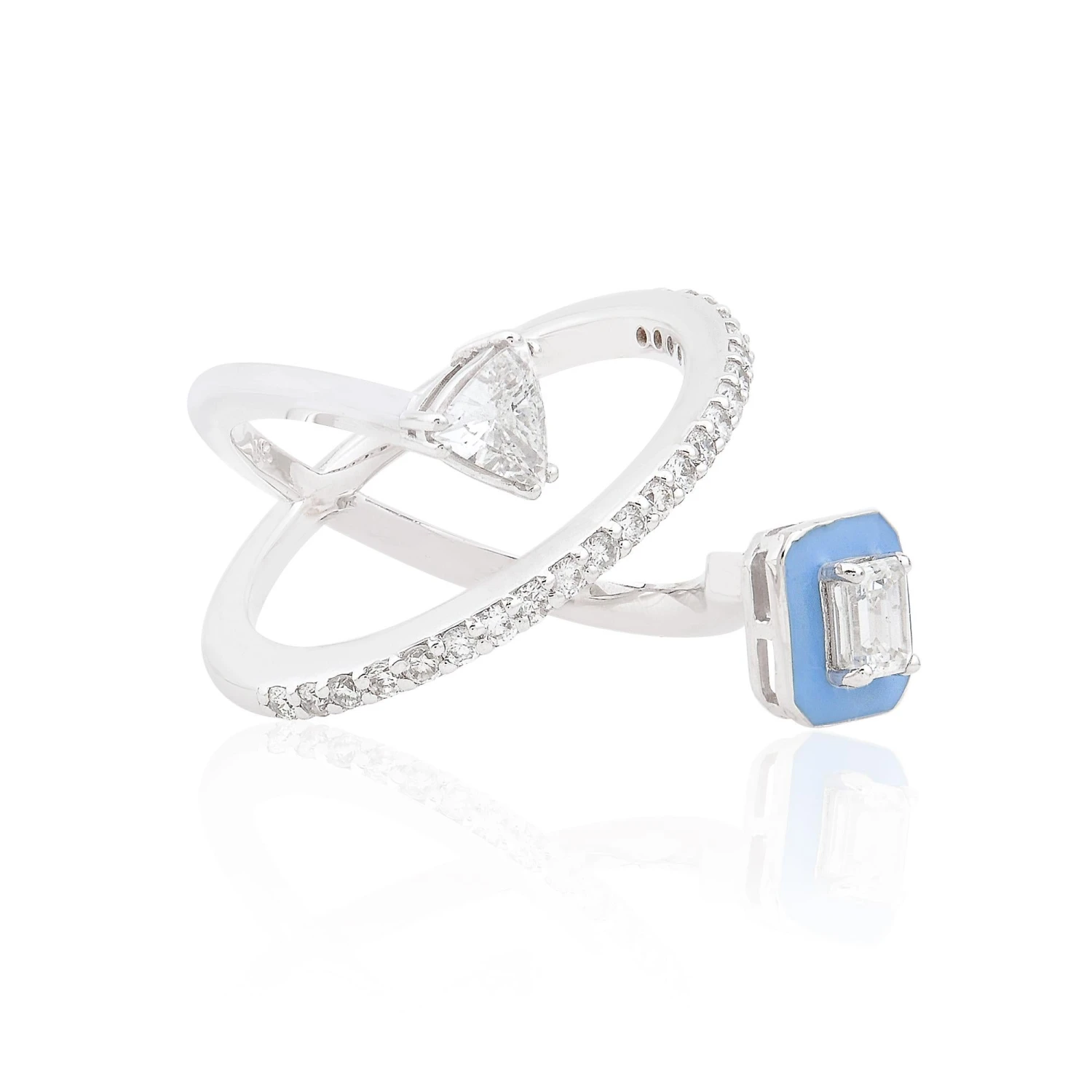 Natural 0.87 Carat Diamond Criss Cross Enamel Cuff Ring 14k White Gold Jewelry 4 Natural 0.87 Carat Diamond Criss Cross Enamel Cuff Ring 14k White Gold Jewelry – Image 2