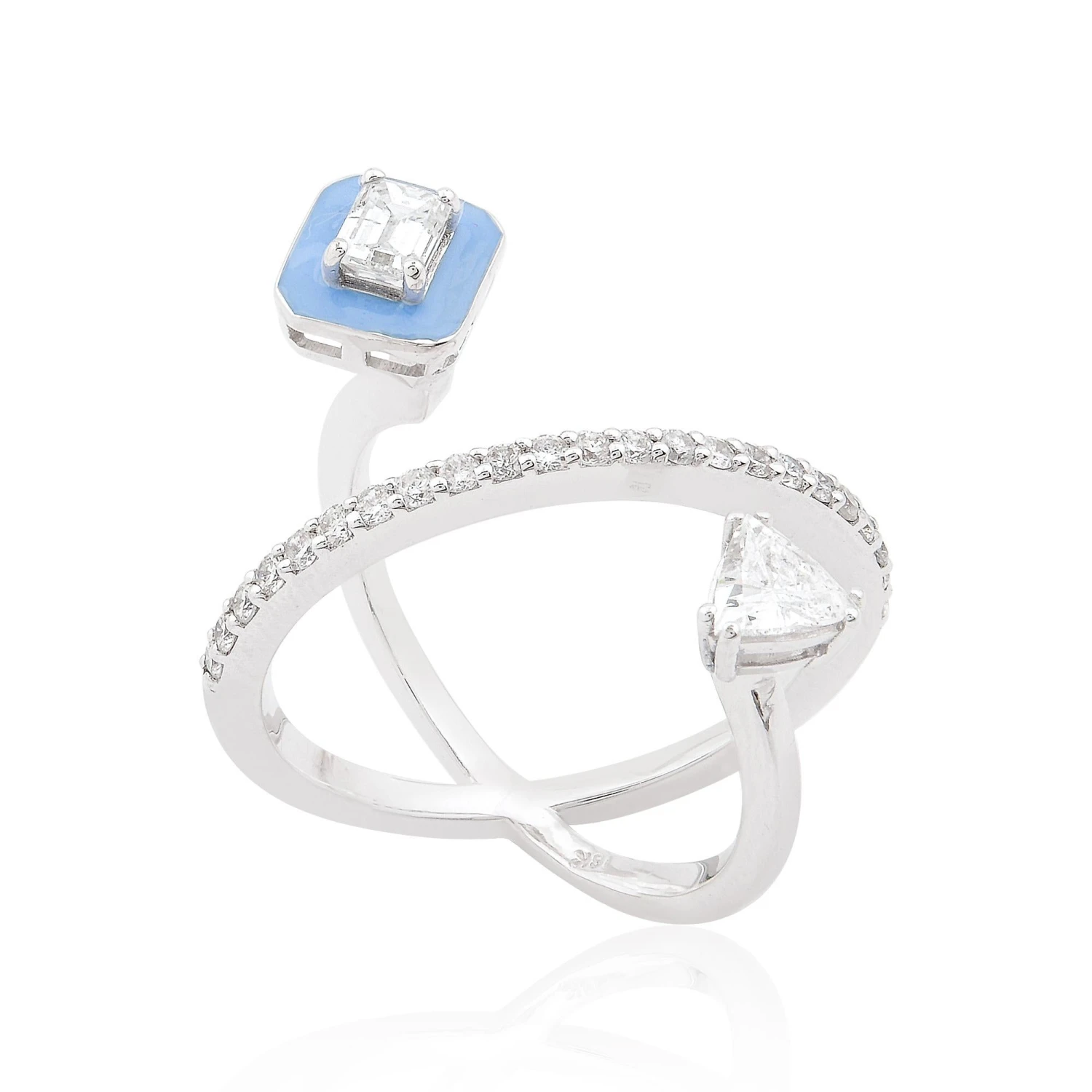 Natural 0.87 Carat Diamond Criss Cross Enamel Cuff Ring 14k White Gold Jewelry 6 Natural 0.87 Carat Diamond Criss Cross Enamel Cuff Ring 14k White Gold Jewelry – Image 4