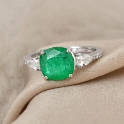 Zambian Emerald Cocktail Ring Pear Diamond Solid 14k White Gold Handmade Jewelry -Mode Bijouterie Magasin SER 21324A 5 master