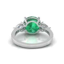 Zambian Emerald Cocktail Ring Pear Diamond Solid 14k White Gold Handmade Jewelry -Mode Bijouterie Magasin SER 21324A W 2 16453 master