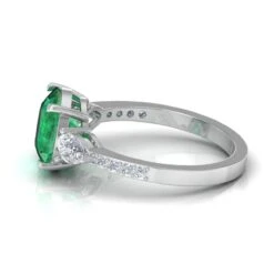 Zambian Emerald Cocktail Ring Pear Diamond Solid 14k White Gold Handmade Jewelry -Mode Bijouterie Magasin SER 21324A W 4 16453 master