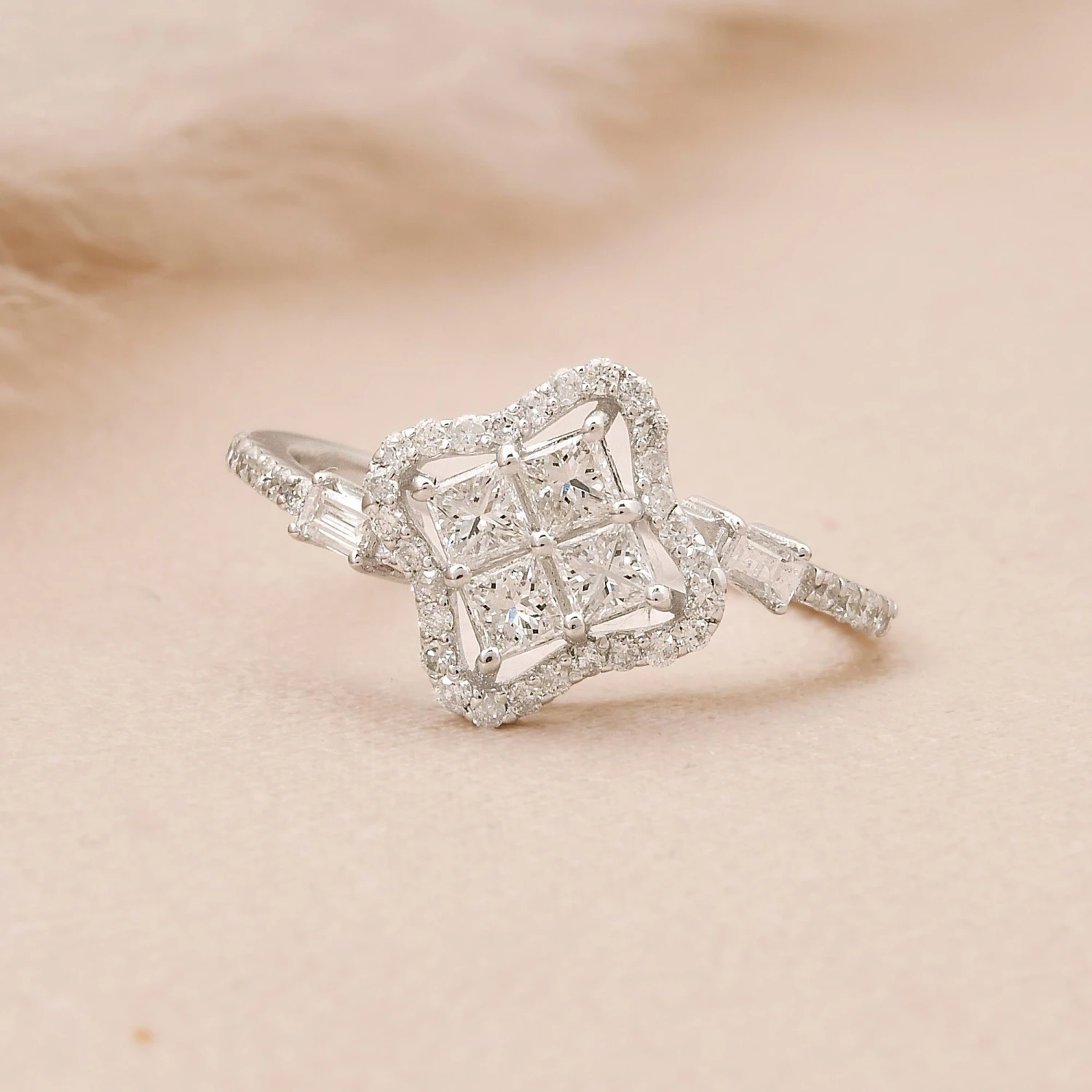0.67 Carat Princess Cut Diamond Clover Ring Solid 14k White Gold Fine Jewelry 6 0.67 Carat Princess Cut Diamond Clover Ring Solid 14k White Gold Fine Jewelry – Image 4