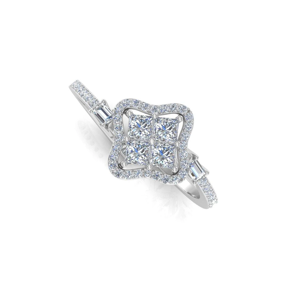 0.67 Carat Princess Cut Diamond Clover Ring Solid 14k White Gold Fine Jewelry 5 0.67 Carat Princess Cut Diamond Clover Ring Solid 14k White Gold Fine Jewelry – Image 3