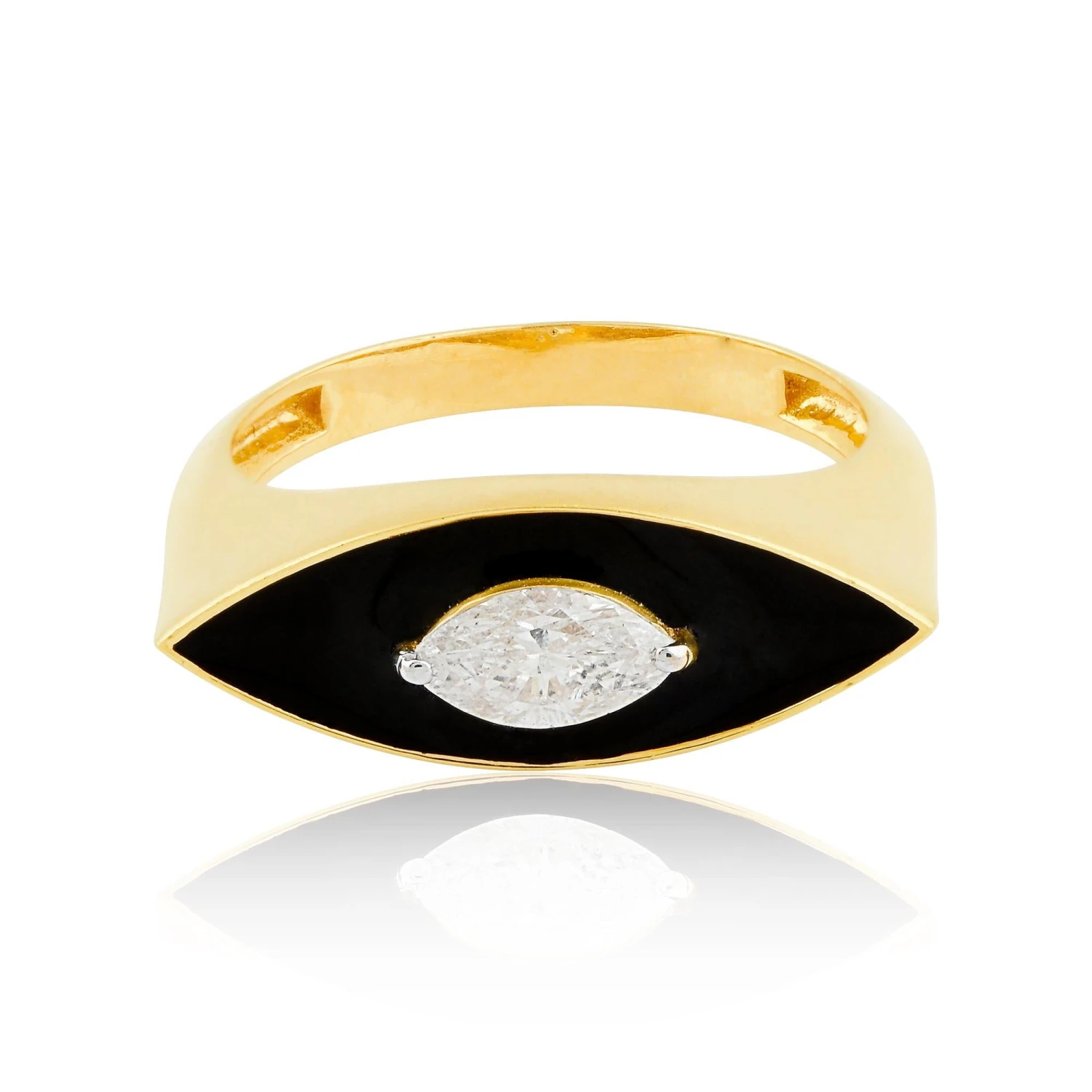 0.45 Carat Solitaire Diamond Evil Eye Ring 14k Yellow Gold Black Enamel Jewelry 4 0.45 Carat Solitaire Diamond Evil Eye Ring 14k Yellow Gold Black Enamel Jewelry – Image 2