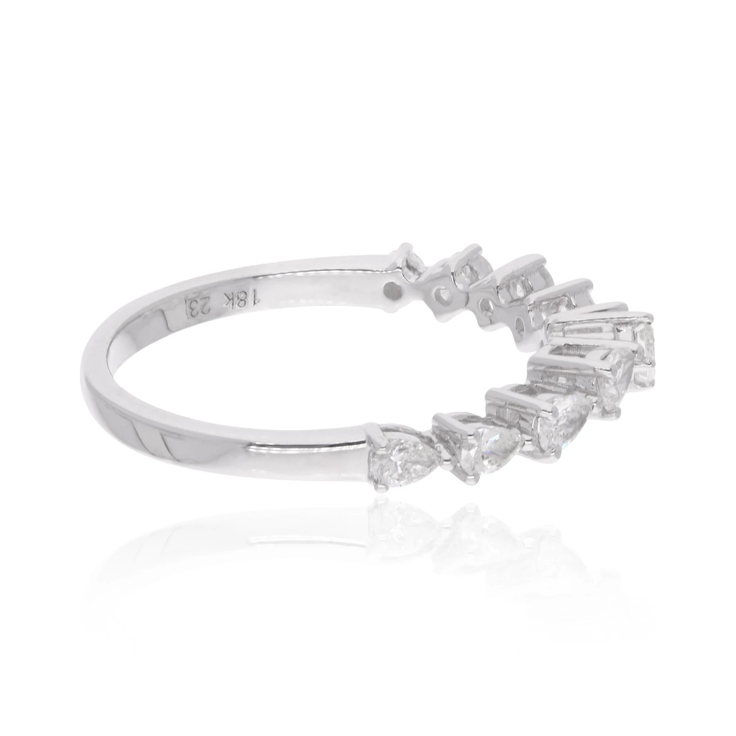 0.52 Carat Emerald & Pear Diamond Half Eternity Band Ring 18 Karat White Gold 7 0.52 Carat Emerald & Pear Diamond Half Eternity Band Ring 18 Karat White Gold – Image 5