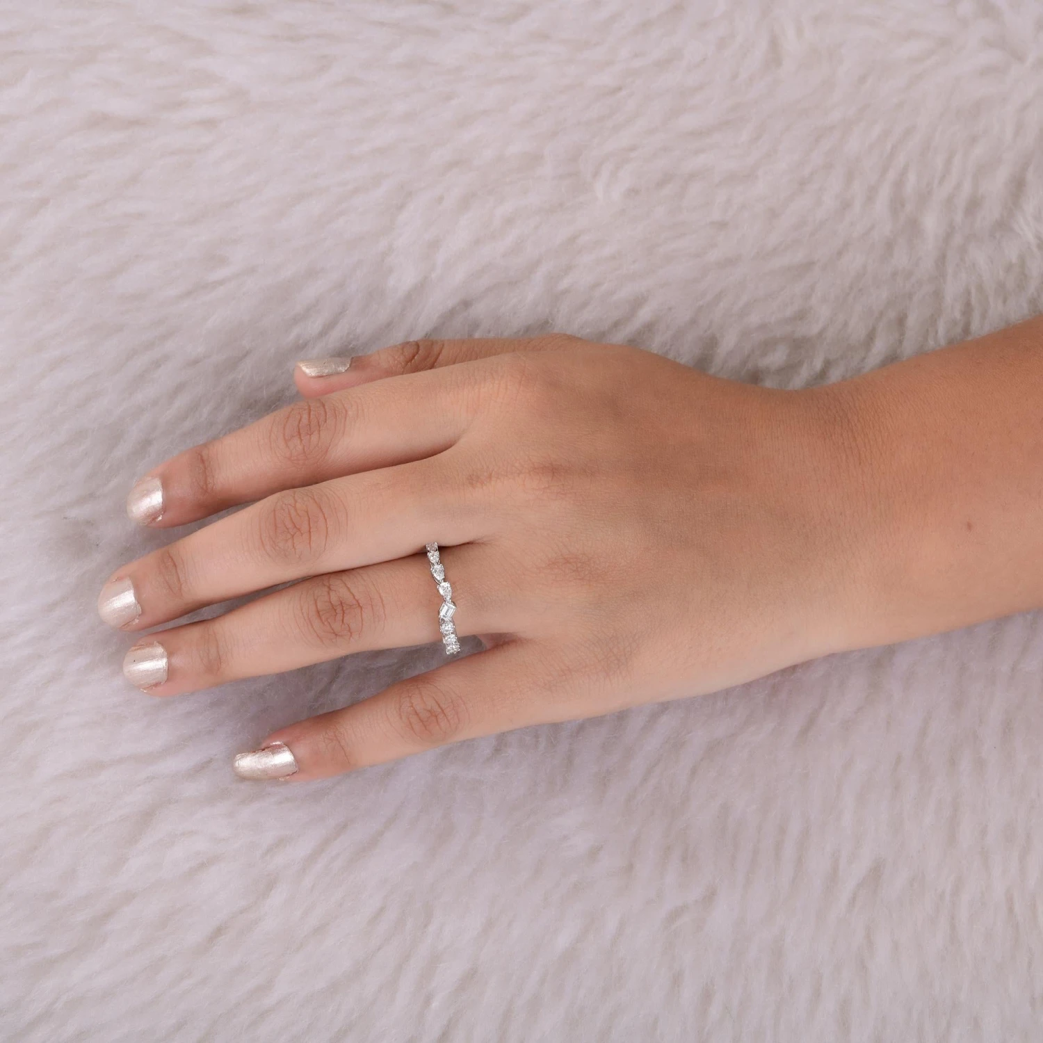 0.52 Carat Emerald & Pear Diamond Half Eternity Band Ring 18 Karat White Gold 6 0.52 Carat Emerald & Pear Diamond Half Eternity Band Ring 18 Karat White Gold – Image 4