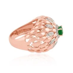 Zambian Emerald Gemstone Dome Ring Diamond Pave Solid 14k Rose Gold Fine Jewelry -Mode Bijouterie Magasin SER 2465A 2 master