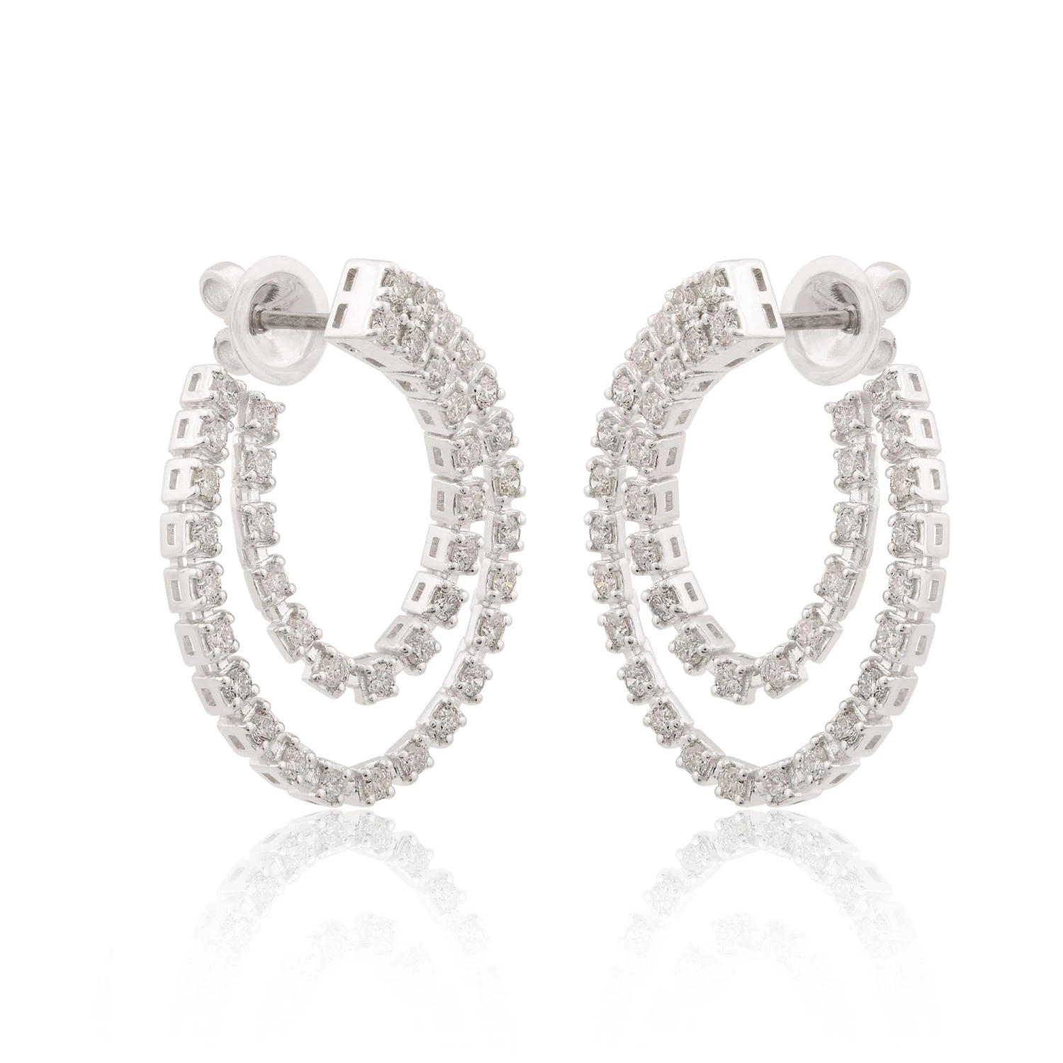 2.20 Carat CVD Diamond Hoop Earrings 14 Karat White Gold Handmade Fine Jewelry 6 2.20 Carat CVD Diamond Hoop Earrings 14 Karat White Gold Handmade Fine Jewelry – Image 4