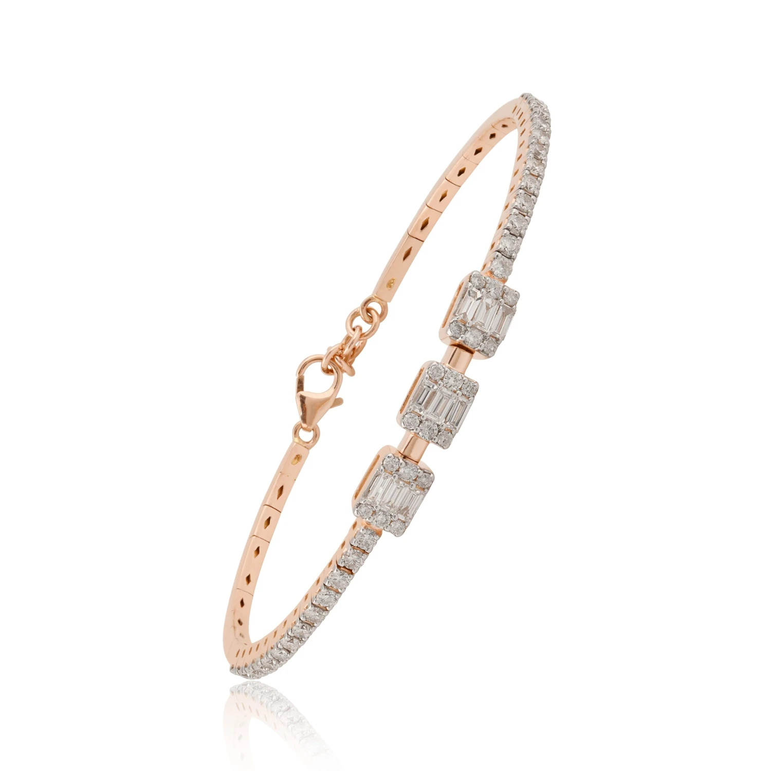 1.45 Carat Baguette Diamond Pave Bracelet 14k Rose Gold Lobster Clasp Jewelry 5 1.45 Carat Baguette Diamond Pave Bracelet 14k Rose Gold Lobster Clasp Jewelry – Image 3