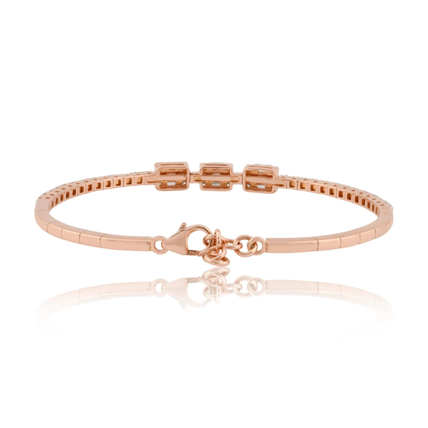 1.45 Carat Baguette Diamond Pave Bracelet 14k Rose Gold Lobster Clasp Jewelry 7 1.45 Carat Baguette Diamond Pave Bracelet 14k Rose Gold Lobster Clasp Jewelry – Image 5