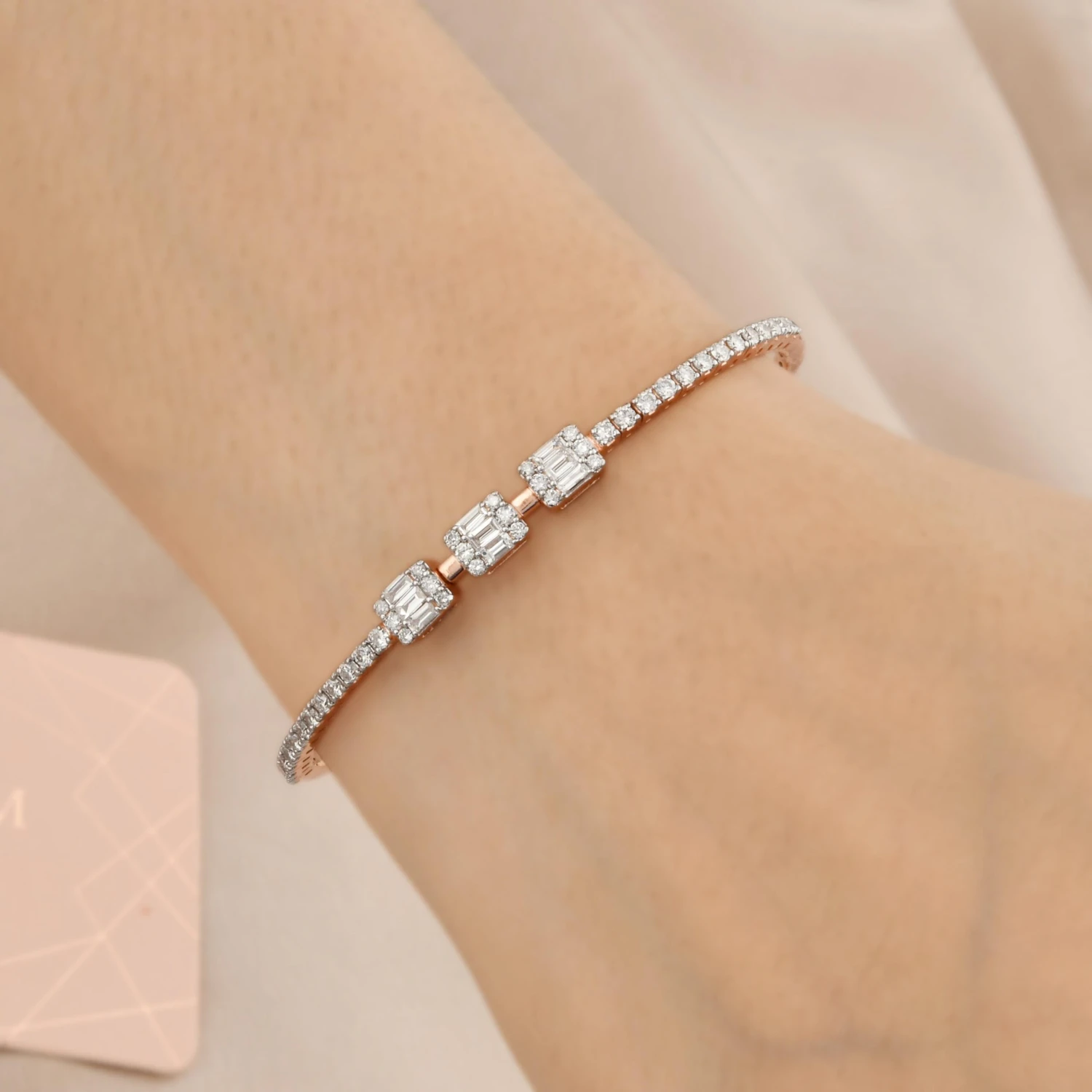 1.45 Carat Baguette Diamond Pave Bracelet 14k Rose Gold Lobster Clasp Jewelry 6 1.45 Carat Baguette Diamond Pave Bracelet 14k Rose Gold Lobster Clasp Jewelry – Image 4