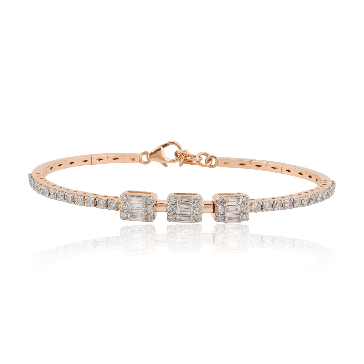 1.45 Carat Baguette Diamond Pave Bracelet 14k Rose Gold Lobster Clasp Jewelry 4 1.45 Carat Baguette Diamond Pave Bracelet 14k Rose Gold Lobster Clasp Jewelry – Image 2