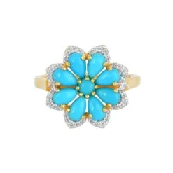 Unknown Turquoise Ring With Diamond In 14k Gold 9 Unknown Turquoise Ring With Diamond In 14k Gold -Mode Bijouterie Magasin SR 2457C 14K 1 master