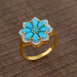Unknown Turquoise Ring With Diamond In 14k Gold 10 Unknown Turquoise Ring With Diamond In 14k Gold -Mode Bijouterie Magasin SR 2457C 14K 2 master