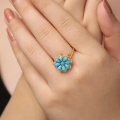 Unknown Turquoise Ring With Diamond In 14k Gold 11 Unknown Turquoise Ring With Diamond In 14k Gold -Mode Bijouterie Magasin SR 2457C 14K 3 master