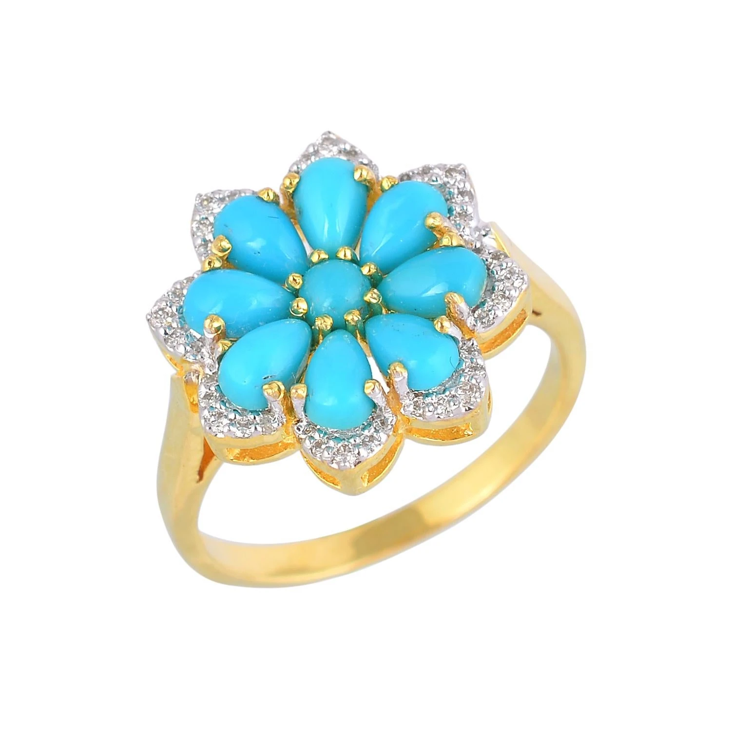 Unknown Turquoise Ring With Diamond In 14k Gold 4 Unknown Turquoise Ring With Diamond In 14k Gold – Image 2