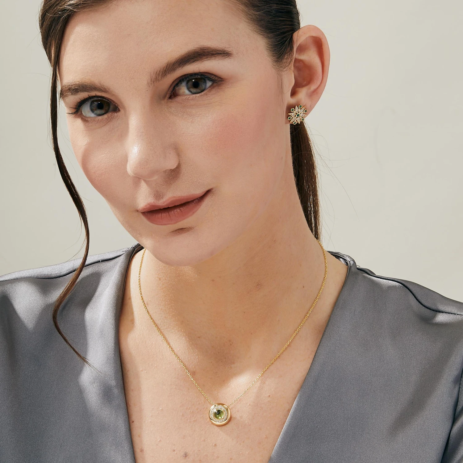 Syna Yellow Gold Cosmic Necklace With Peridot And Diamonds 4 Syna Yellow Gold Cosmic Necklace With Peridot And Diamonds – Image 2