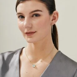 Syna Yellow Gold Blue Topaz Necklace With Diamond -Mode Bijouterie Magasin SYNA N55547GCCDIA M1 master