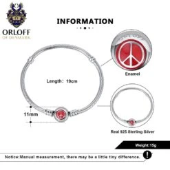 Orloff Of Denmark, 925 Sterling Silver Bracelet, Peace Symbol, Red Enamel 7 Orloff Of Denmark, 925 Sterling Silver Bracelet, Peace Symbol, Red Enamel -Mode Bijouterie Magasin Size 1 2 master 1