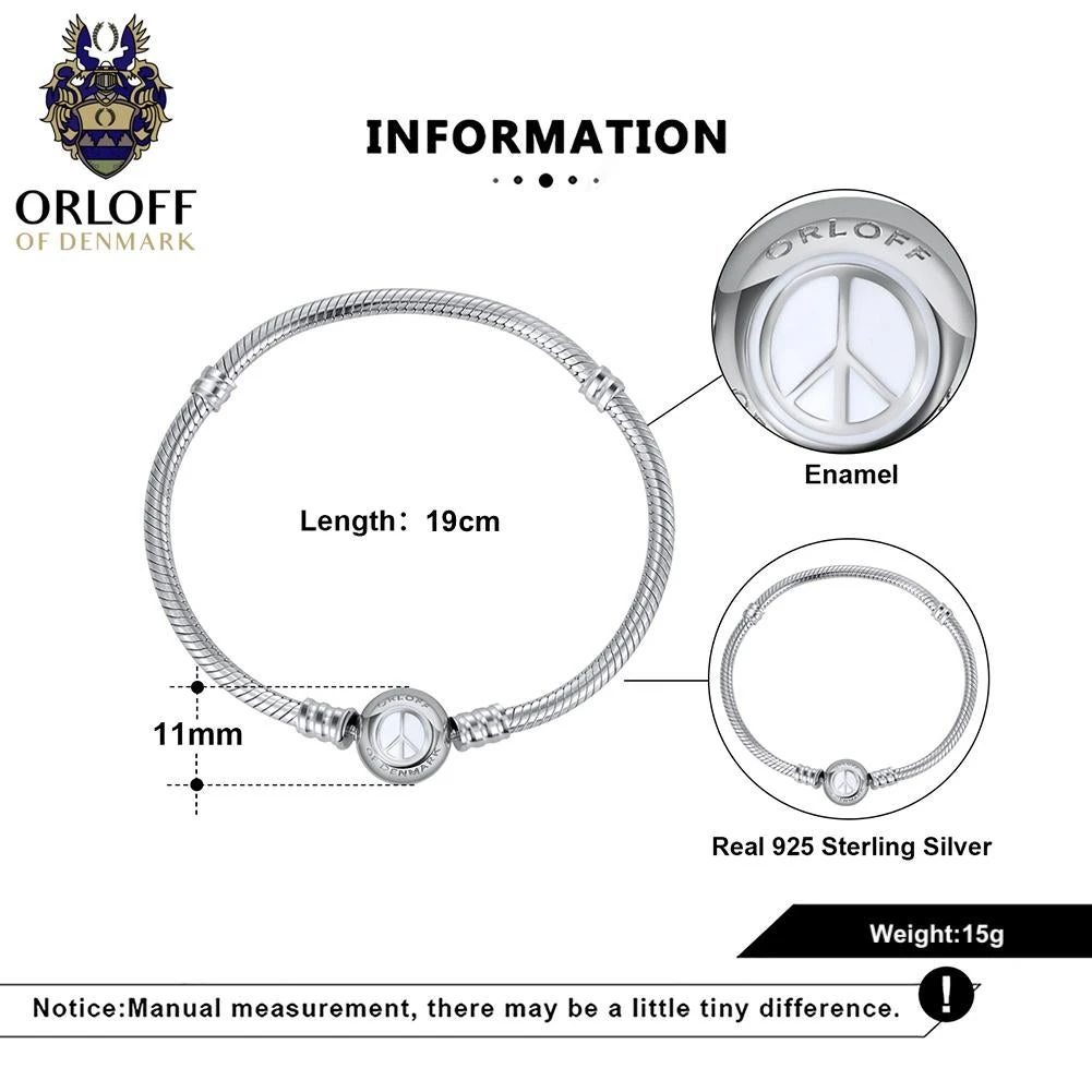 Orloff Of Denmark, 925 Sterling Silver Bracelet, Peace Symbol, White Enamel 4 Orloff Of Denmark, 925 Sterling Silver Bracelet, Peace Symbol, White Enamel – Image 2