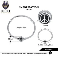Orloff Of Denmark, 925 Sterling Silver Bracelet, Peace Symbol, Black Enamel 8 Orloff Of Denmark, 925 Sterling Silver Bracelet, Peace Symbol, Black Enamel -Mode Bijouterie Magasin Size 1 2 master