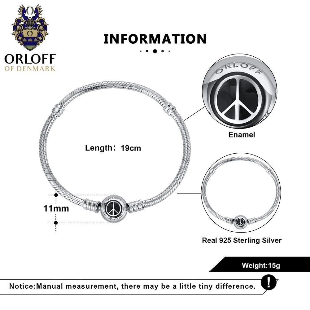 Orloff Of Denmark, 925 Sterling Silver Bracelet, Peace Symbol, Black Enamel 4 Orloff Of Denmark, 925 Sterling Silver Bracelet, Peace Symbol, Black Enamel – Image 2