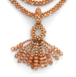 Long Beaded Rope Tassel Necklace In 18k Gold, Pink Pearls, And Peach Moonstone 8 Long Beaded Rope Tassel Necklace In 18k Gold, Pink Pearls, And Peach Moonstone -Mode Bijouterie Magasin TASSELL DETAIL N OCT DCHTSL PMON PRL 18W master