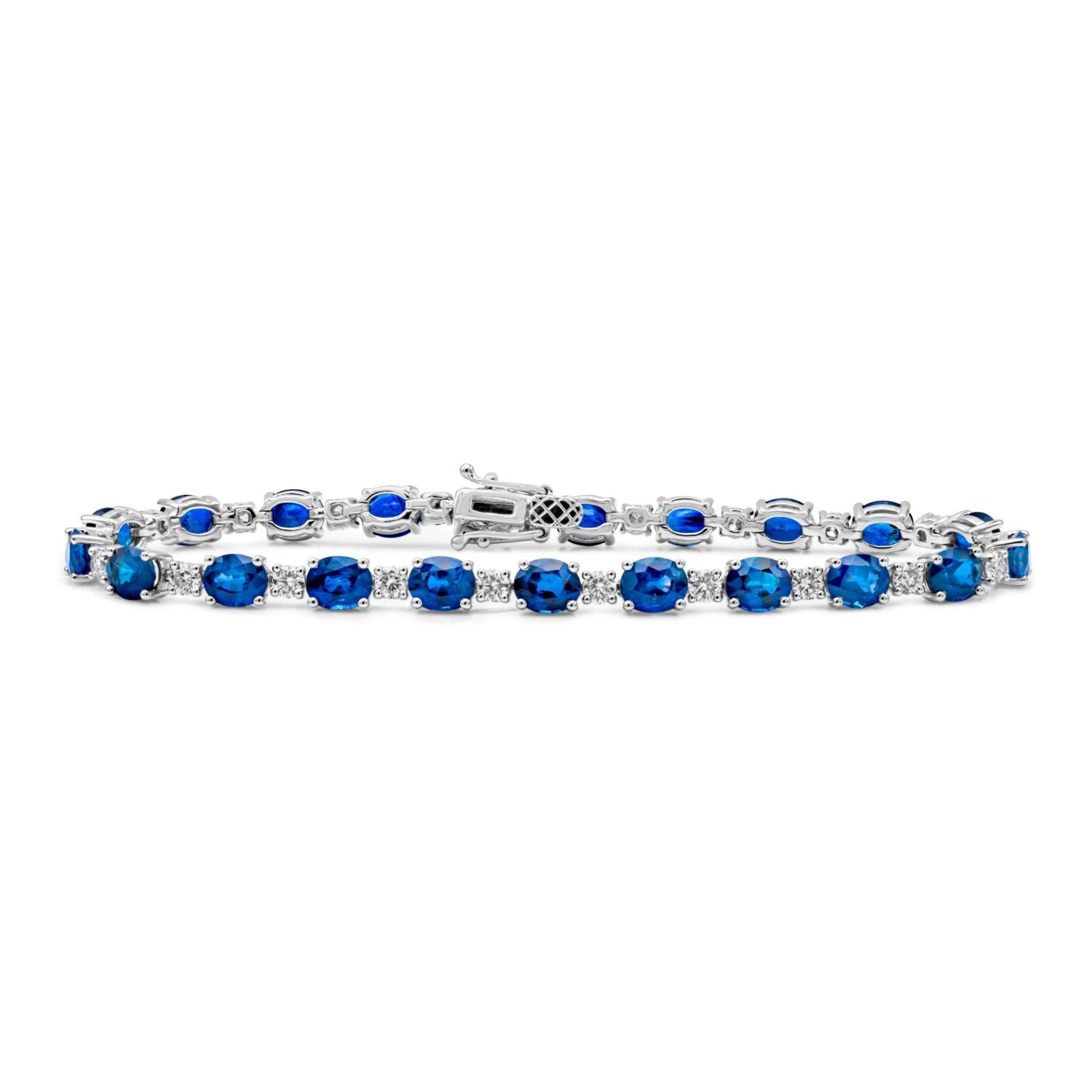 Roman Malakov 12.56 Carat Total Oval Cut Blue Sapphire & Diamond Tennis Bracelet 4 Roman Malakov 12.56 Carat Total Oval Cut Blue Sapphire & Diamond Tennis Bracelet – Image 2