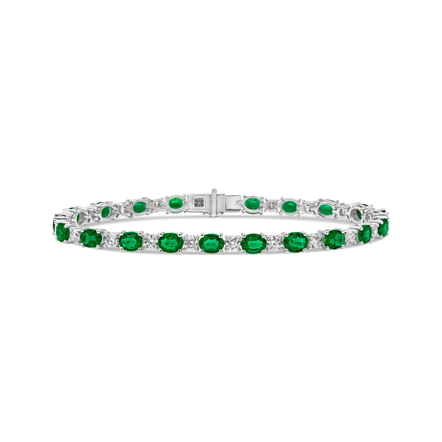 7.27 Carats Total Oval Cut Colombian Emerald & Diamond Tennis Bracelet 3 7.27 Carats Total Oval Cut Colombian Emerald & Diamond Tennis Bracelet – Image 2