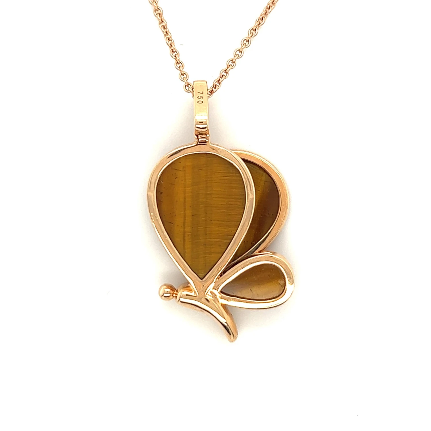 Butterfly Tiger Eye Stone 18k Rose Gold Diamond Necklace 4 Butterfly Tiger Eye Stone 18k Rose Gold Diamond Necklace – Image 2