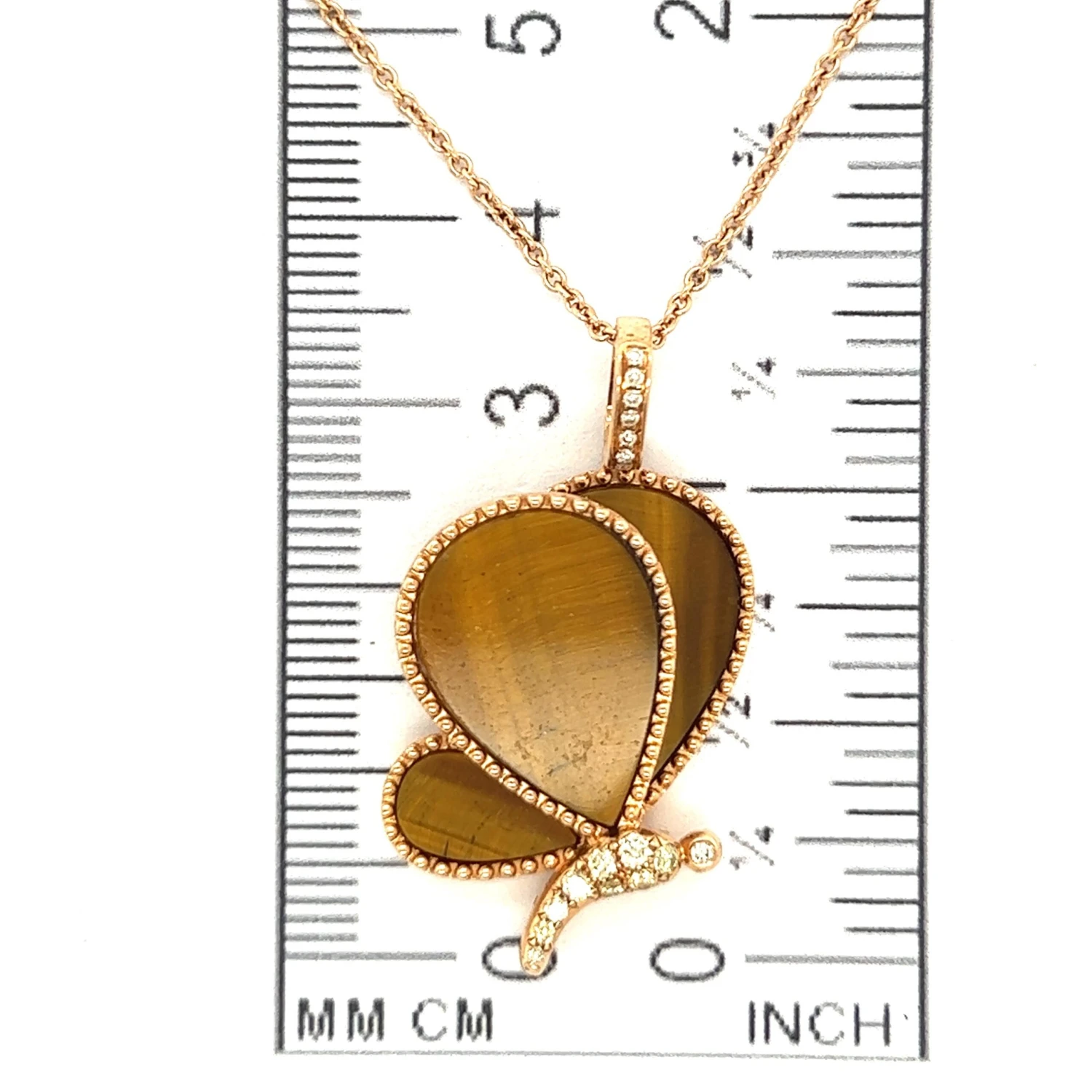 Butterfly Tiger Eye Stone 18k Rose Gold Diamond Necklace 6 Butterfly Tiger Eye Stone 18k Rose Gold Diamond Necklace – Image 4