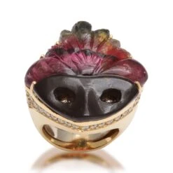 Michael Kanners Watermelon Tourmaline Diamond Gold Mask Ring 12 Michael Kanners Watermelon Tourmaline Diamond Gold Mask Ring -Mode Bijouterie Magasin Tourmaline mask ring JG IS RS 3 master