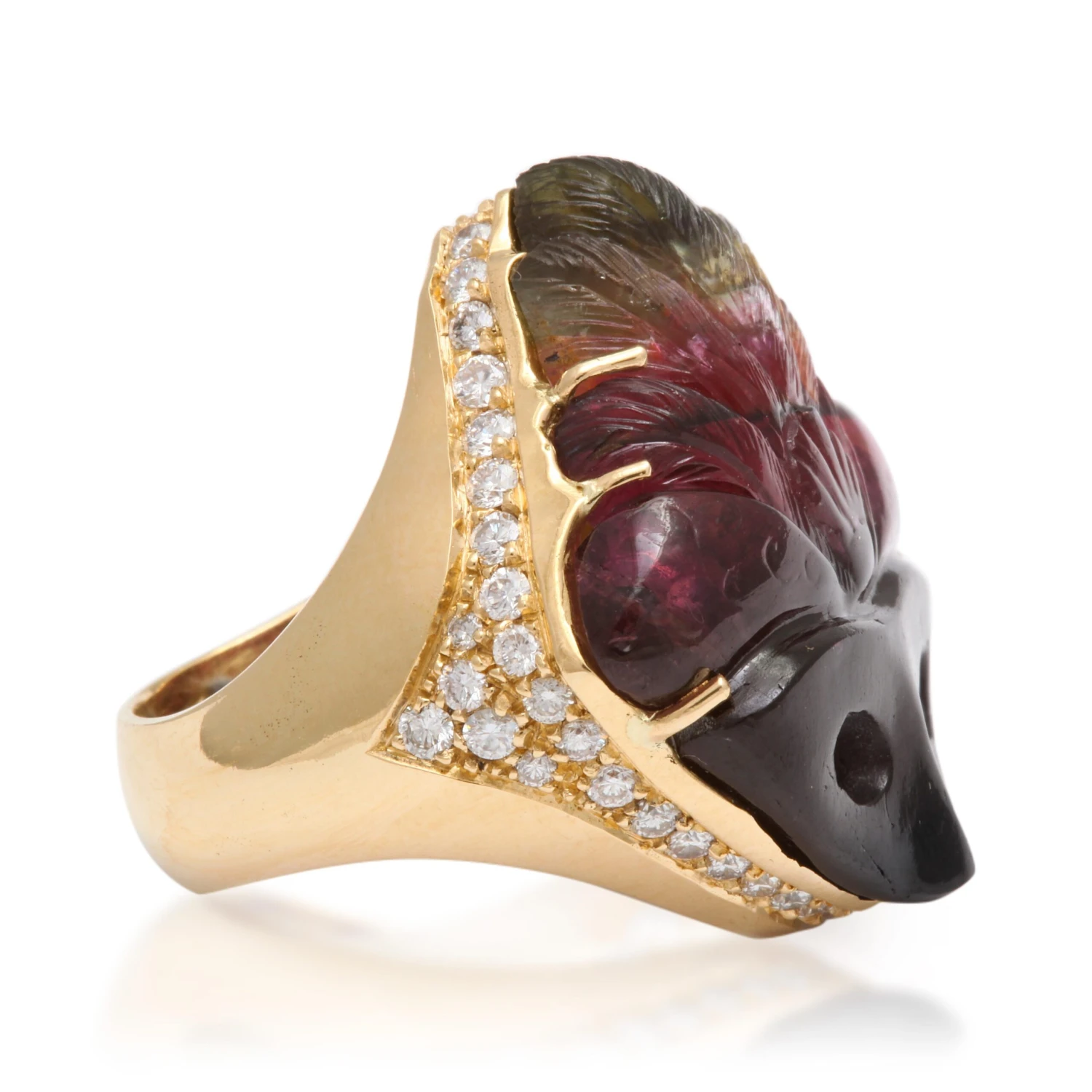 Michael Kanners Watermelon Tourmaline Diamond Gold Mask Ring 8 Michael Kanners Watermelon Tourmaline Diamond Gold Mask Ring – Image 6