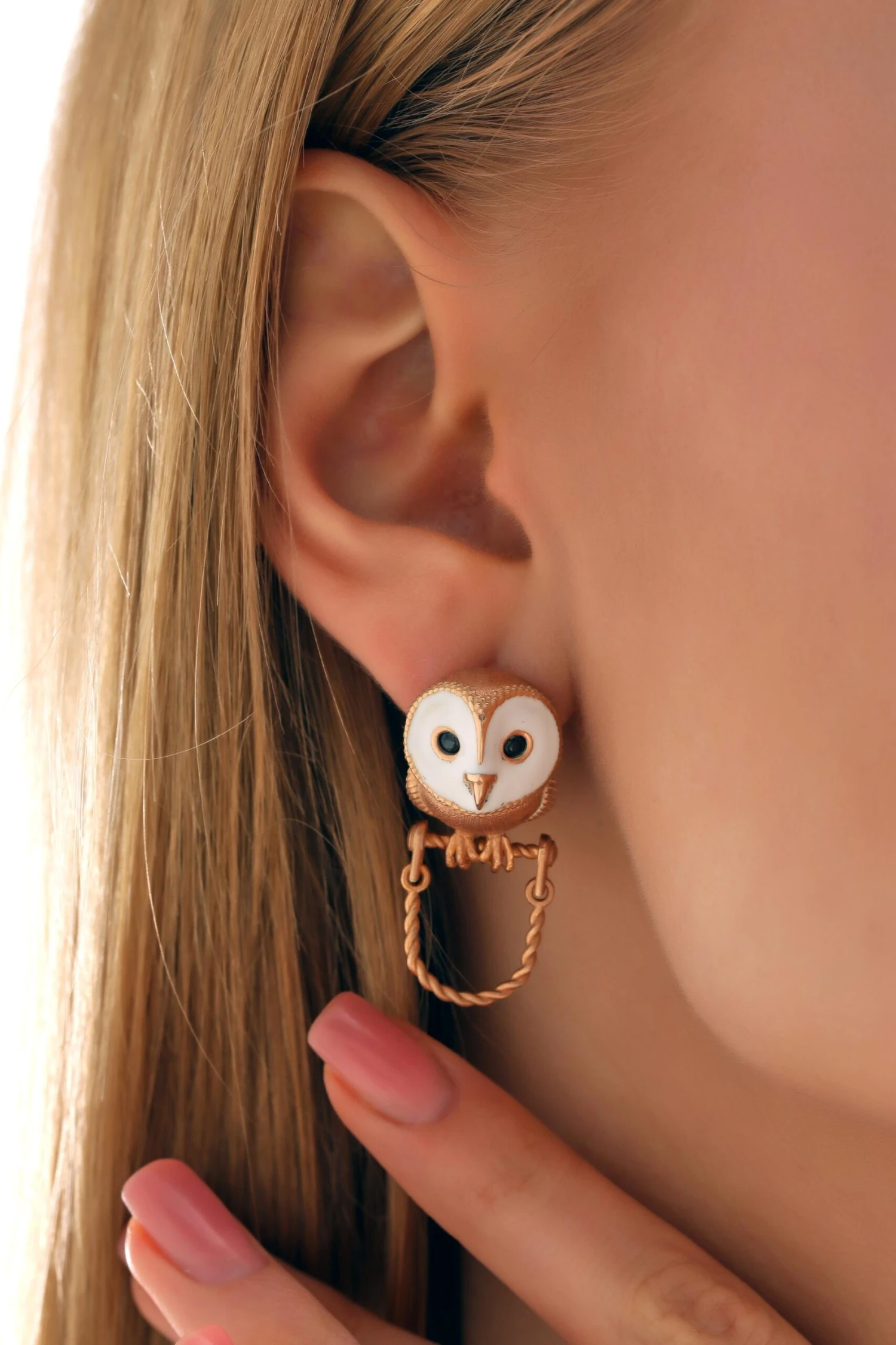 Terra, 14k Rose Gold, Owl Earing 5 Terra, 14k Rose Gold, Owl Earing – Image 3