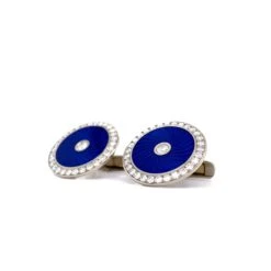 Round Cufflinks - 18k White Gold - Blue Guilloche Enamel - 62 Diamonds 1.40ct 21 Round Cufflinks - 18k White Gold - Blue Guilloche Enamel - 62 Diamonds 1.40ct -Mode Bijouterie Magasin V1206 EB 00 00 101 GLB 6 master