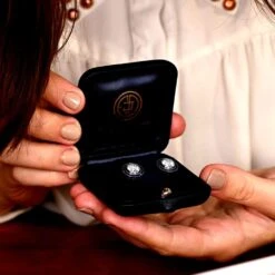 Unknown 1.00Carat Round Brilliant Cut Diamond Earrings, Sapphire Halo, Platinum 9 Unknown 1.00Carat Round Brilliant Cut Diamond Earrings, Sapphire Halo, Platinum -Mode Bijouterie Magasin WEB 13204 earrings Customer in Box Showroom master