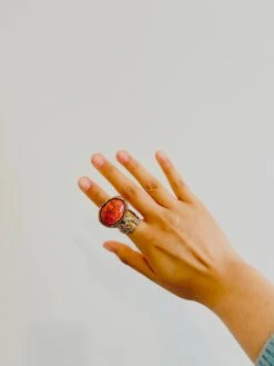 Yves Saint Laurent YSL Arty Cabochon Coral Statement Marble Chunky Ring, Size 7 -Mode Bijouterie Magasin WechatIMG4896 master