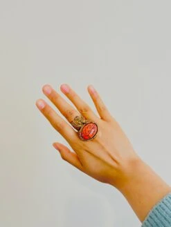 Yves Saint Laurent YSL Arty Cabochon Coral Statement Marble Chunky Ring, Size 7 -Mode Bijouterie Magasin WechatIMG4897 master