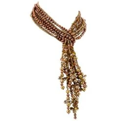Unknown Golden Bronze Pearls And Crystal Multi-Strand Necklace