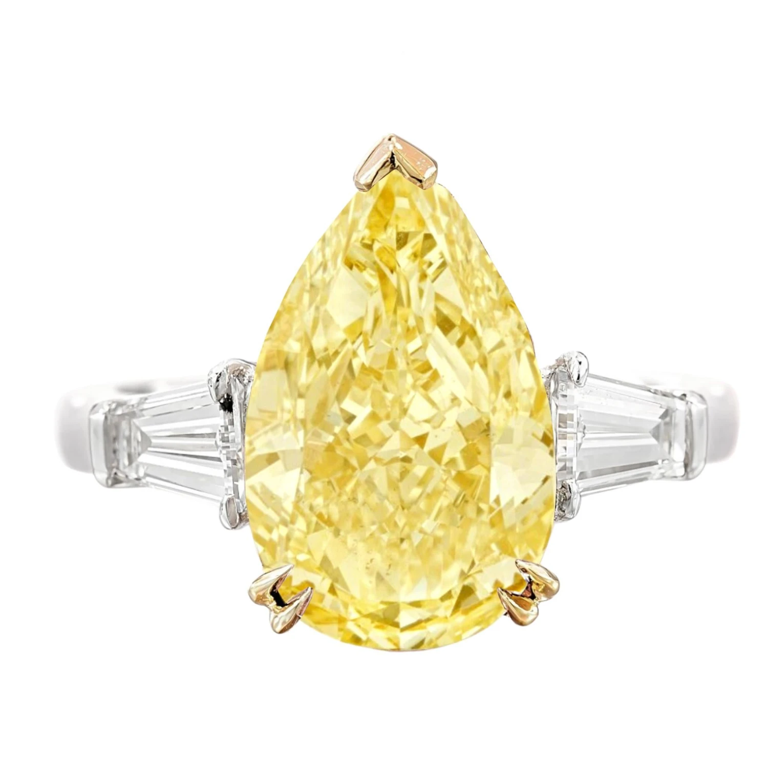 GIA Certified 4 Carat Pear Cut Fancy Yellow Diamond Solitaire Ring 6 GIA Certified 4 Carat Pear Cut Fancy Yellow Diamond Solitaire Ring – Image 4