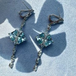 The 20ct Aquamarine Sapphire Eagle Ray Drop Earrings, 10kt White Gold -Mode Bijouterie Magasin aquamarine rayearrings leblanc jewellery master