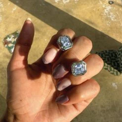 Luminous Asscher Stud Earrings, Blue & Green Sapphire, 10kt, 5.40ct -Mode Bijouterie Magasin asschercutstudsblue green leblanc jewellery master