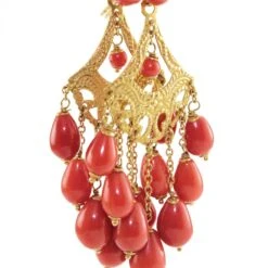 Unknown Coral 18 Karat Gold Chandelier Earrings -Mode Bijouterie Magasin bla3 master