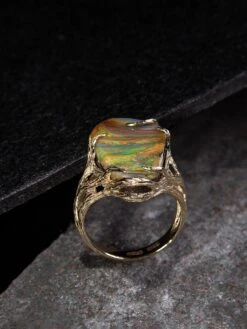 Engagement Opal Ring Gold Unisex Tree Of Fantasy Forest Lotr Style -Mode Bijouterie Magasin boulder opal gold ring gabilo 1120 23 master