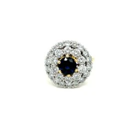 Unknown Round Brilliant Blue Sapphire And Diamond Ring In 18K Yellow And White Gold -Mode Bijouterie Magasin bsap double halo 2 master
